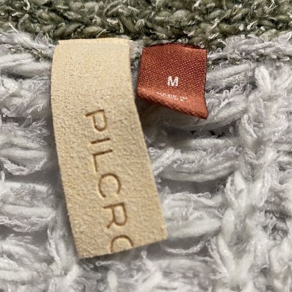 Pilcro Boxy Boat Neck Chenile‎ Oversized Chunky  Soft Cozy Sweater Green Cream M - Picture 7 of 10